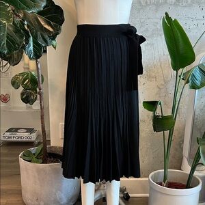 3.1 Phillip Lim Black Pleated Midi Skirt with Waist Tie
